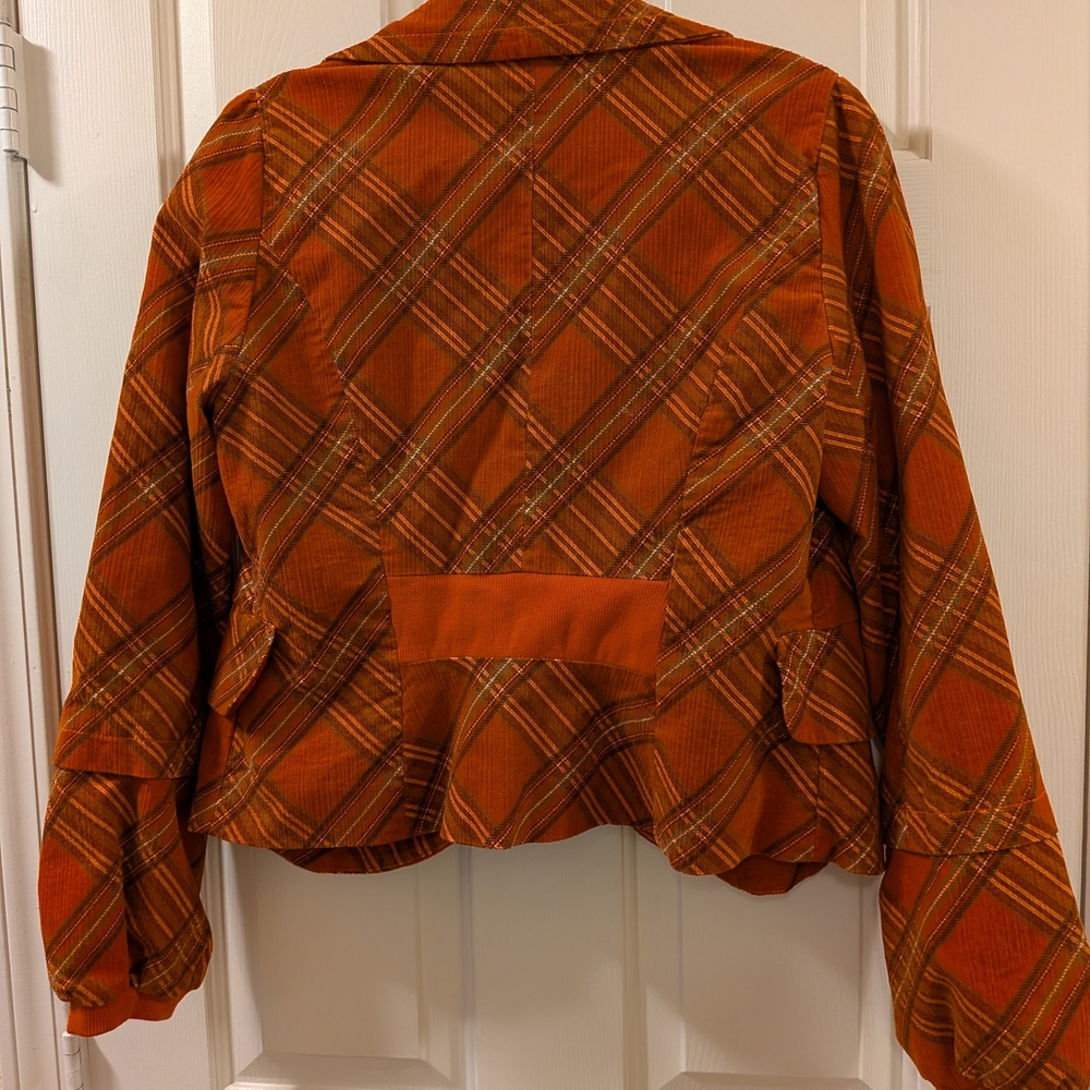 Anthropologie Orange Plaid Blazer - Picture 4 of 6